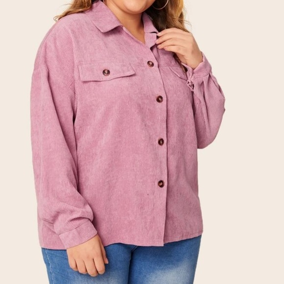 PLUS pink button front collar corduroy jacket - Picture 2 of 6
